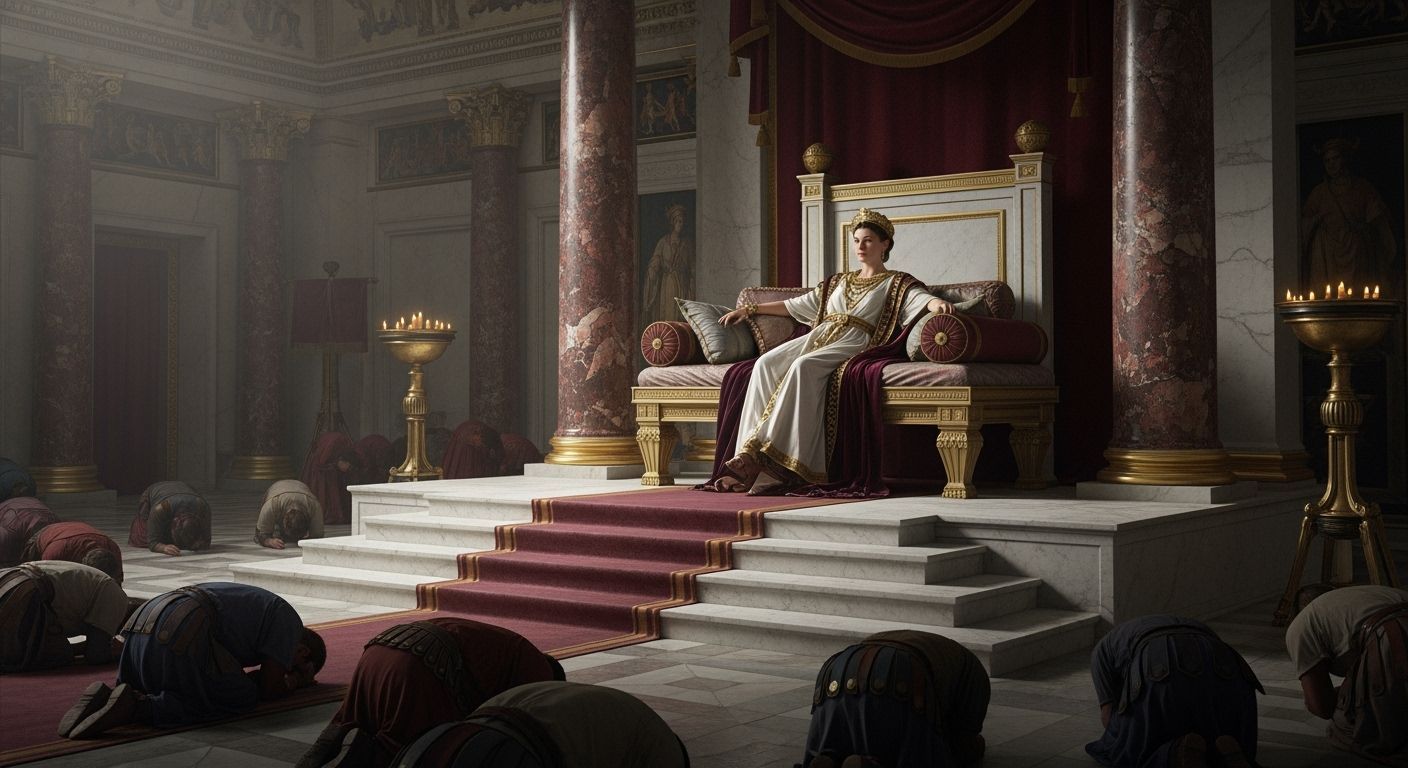 Majestic Roman Empress in Imperial Palace Throne Room