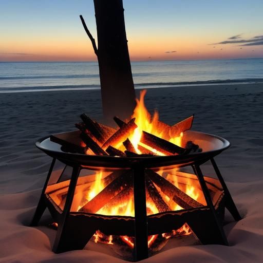 Winter Cookout Fire on Snowy Beach