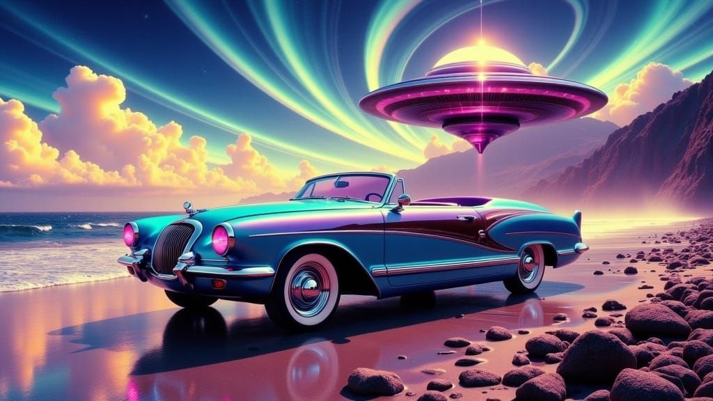 Surrealistic UFO Landscapes in Cyberpunk Style