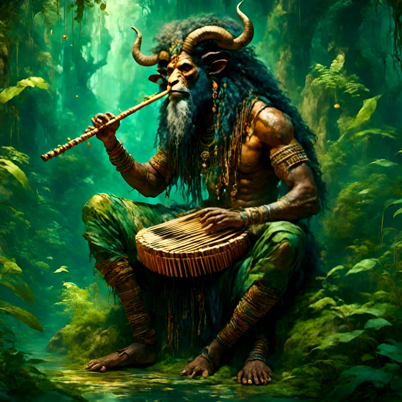 Satyr Playing Pan Flute in Fantasy Style