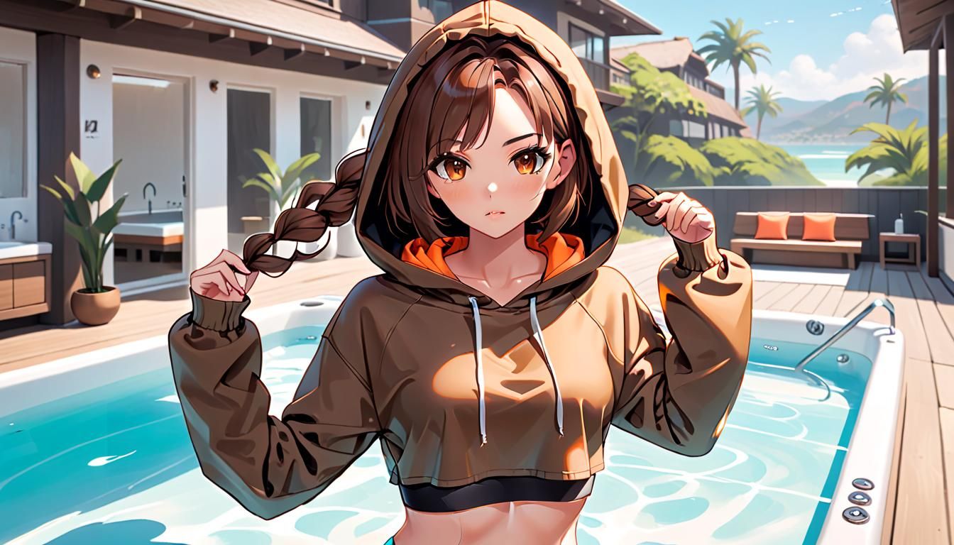 Athletic Woman in Hoodie and Swimsuit