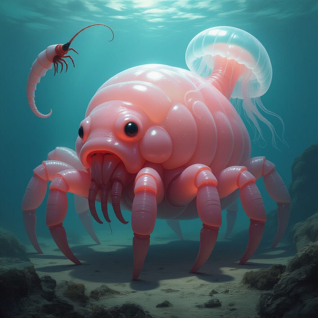 Gigantic Blobfish-Slug Hybrid with Scorpion and Jellyfish Fe...