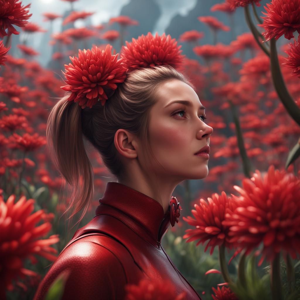 Detailed Matte Painting of Red Flowers in Spring