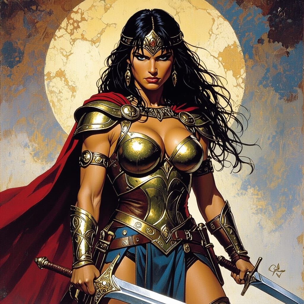 Xena, Warrior Princess in Heroic Fantasy Art Style