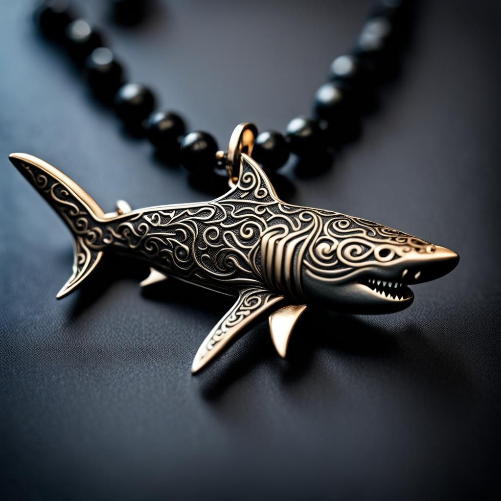 Hyperrealistic Shark Necklace on Black Velvet
