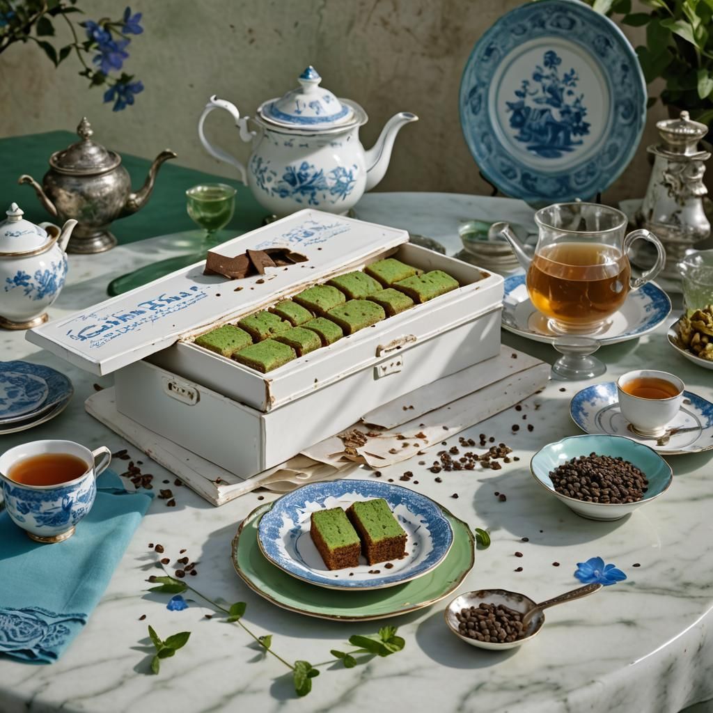 Belgian Mint Cake Overflowing in English Teahouse