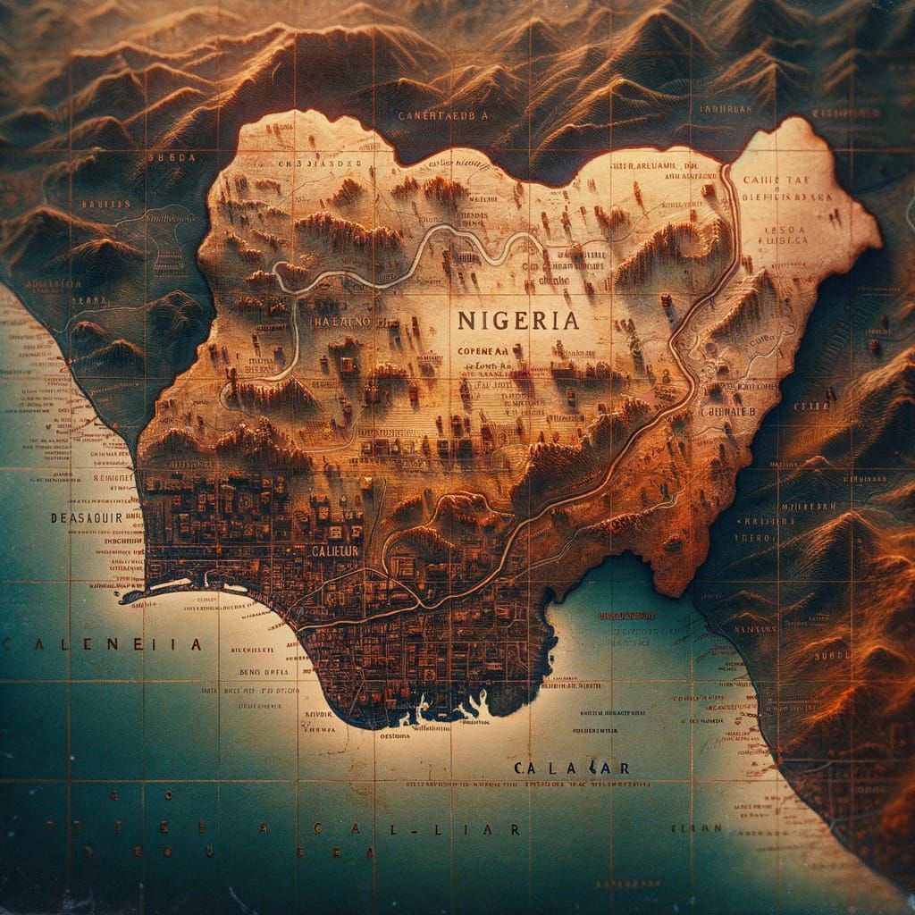 Vintage Nigeria Map in Cinematic Film Style