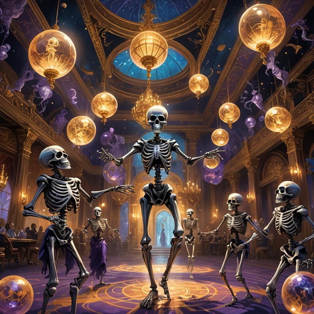 Surreal Ballroom Orbs Dance in Fantasy Art