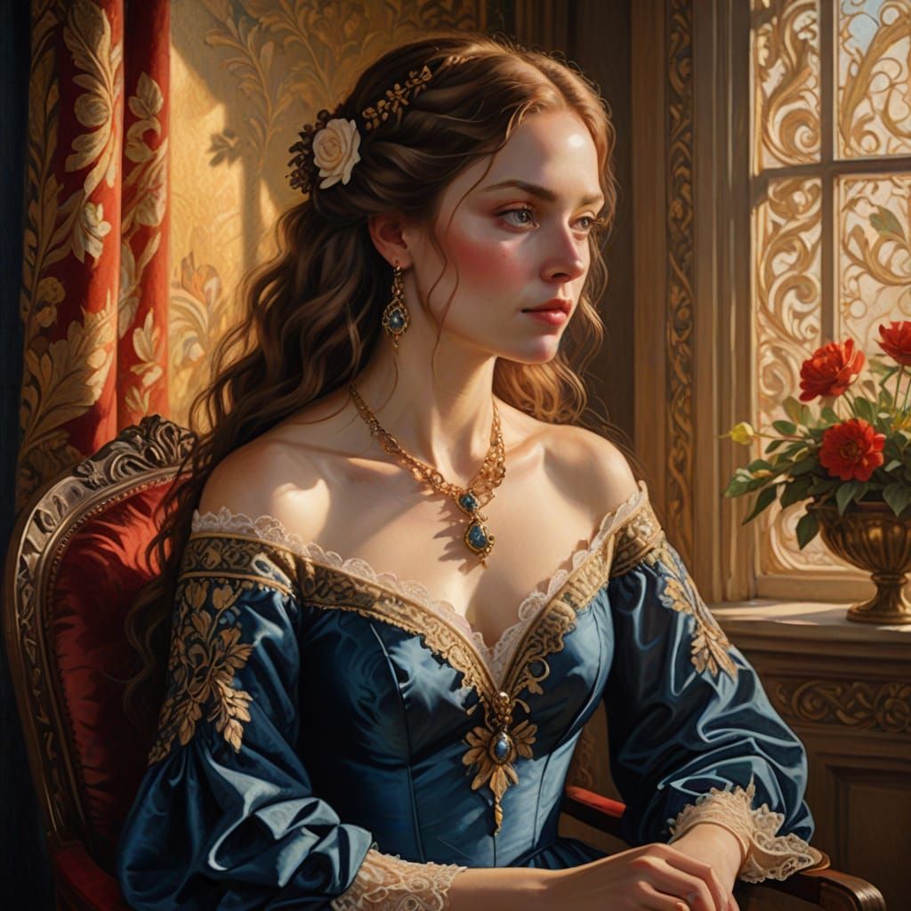 Elegant Renaissance Woman in Golden Hour Lighting