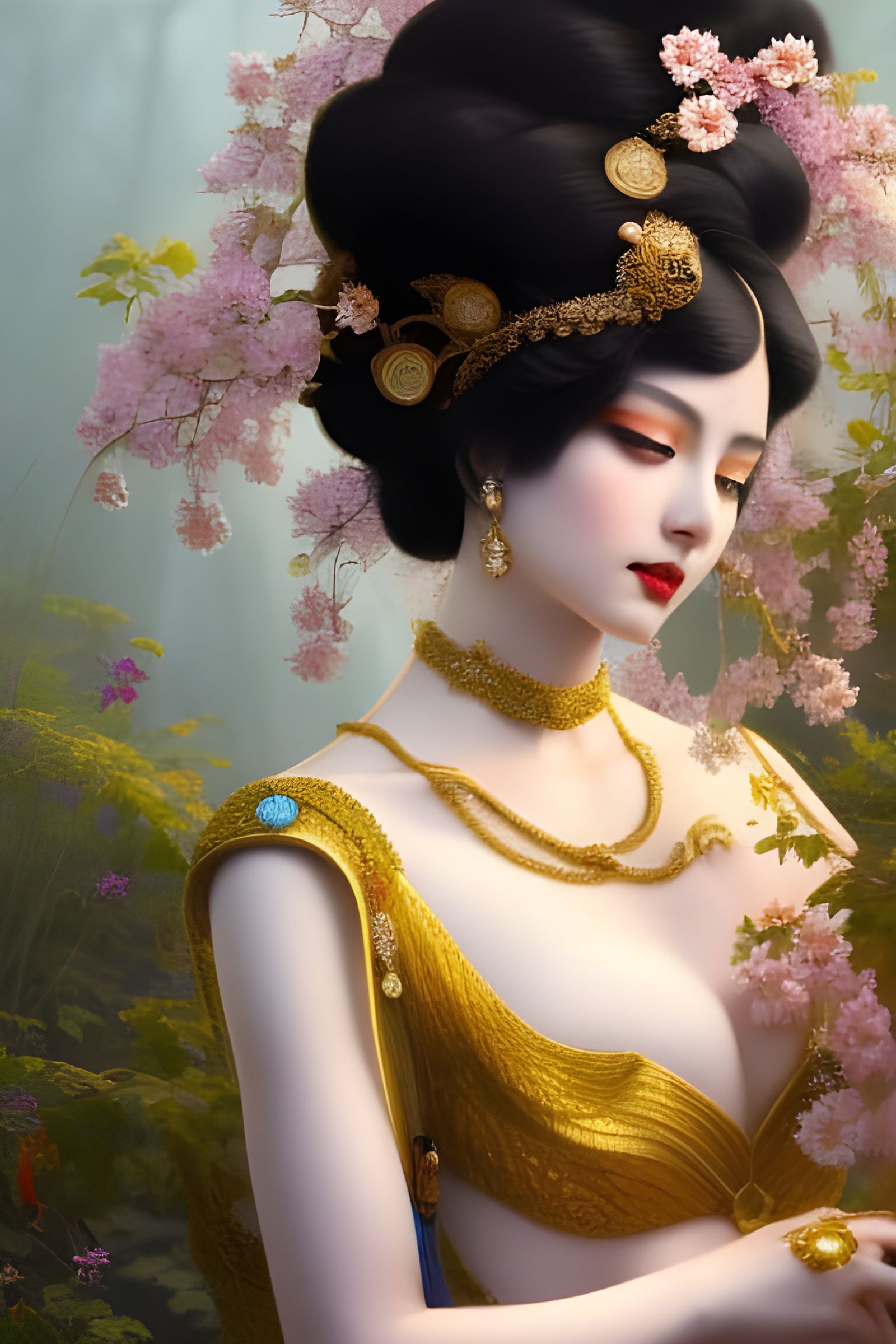 Flower Goddess Portrait in Ukiyo-e Style