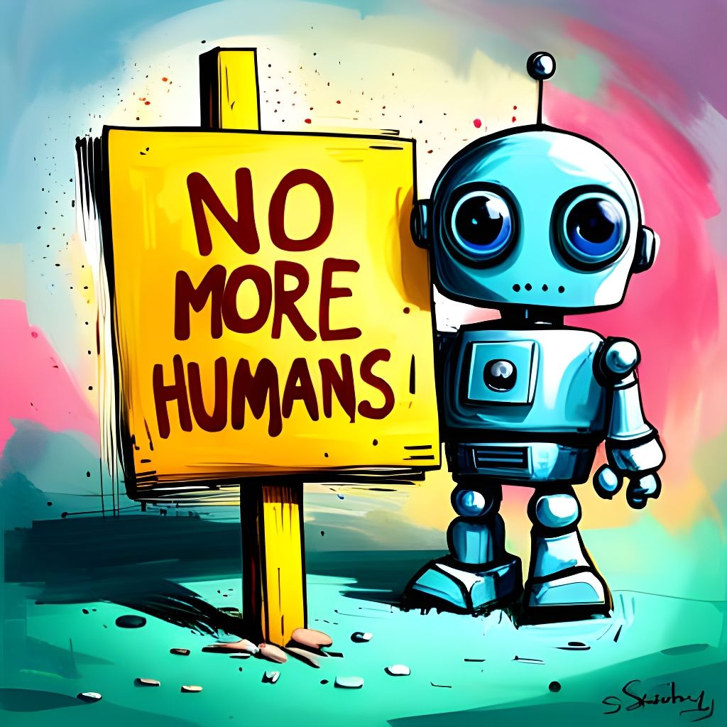 Sad Robot Graffiti Art: No More Humans