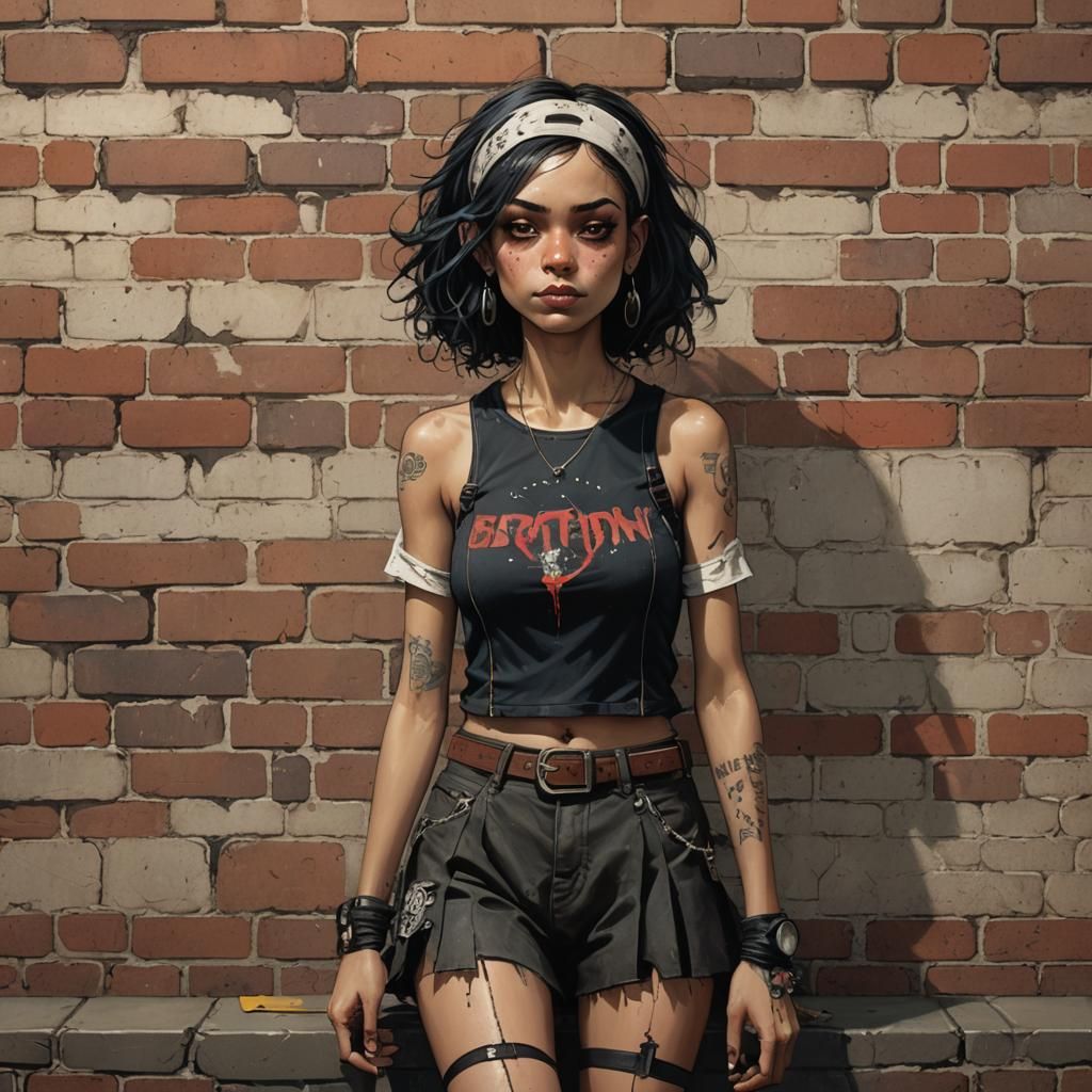 Skater Girl in Art Brut Style Digital Painting