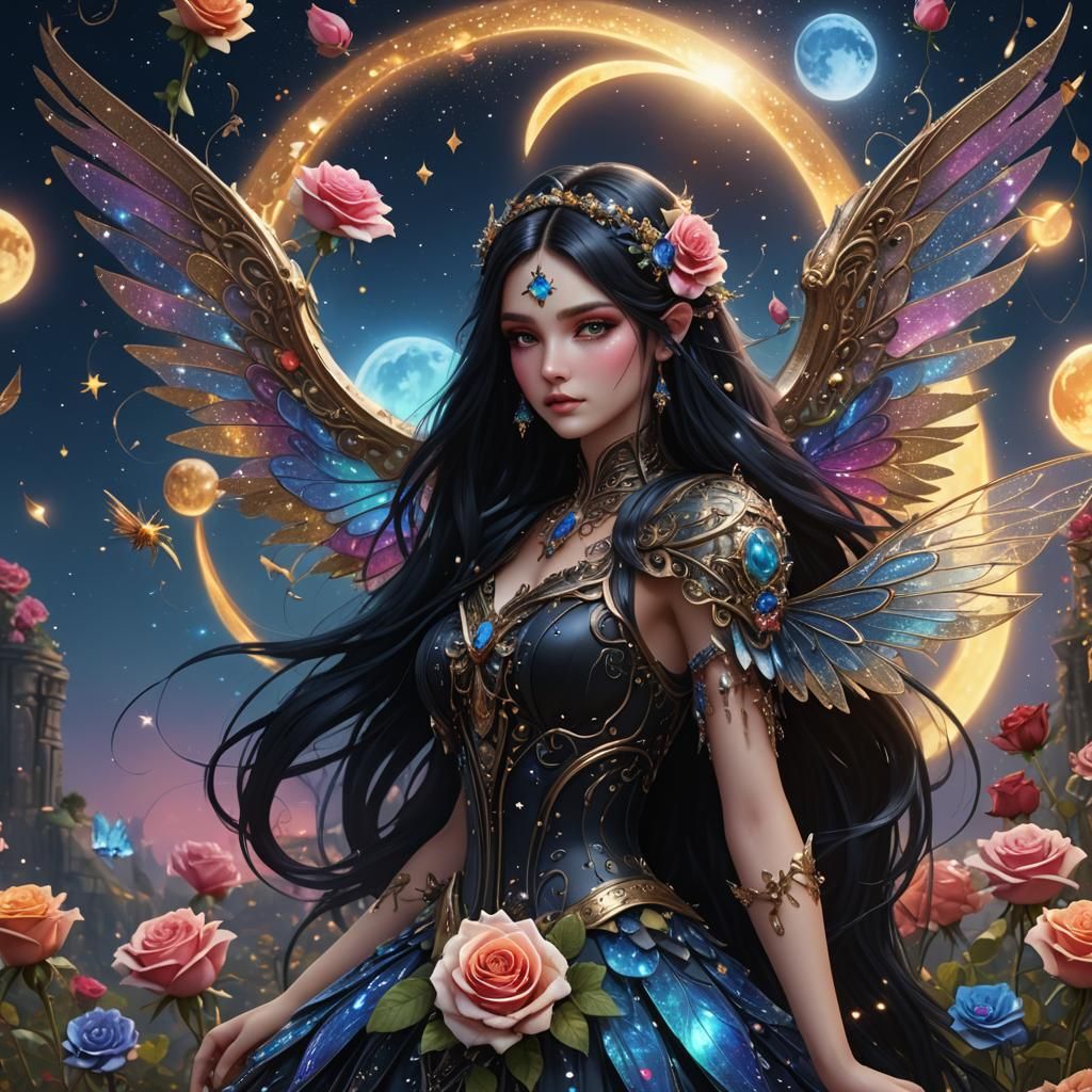 Fantasy Fairy with Glittering Wings and Rainbow Sparkles