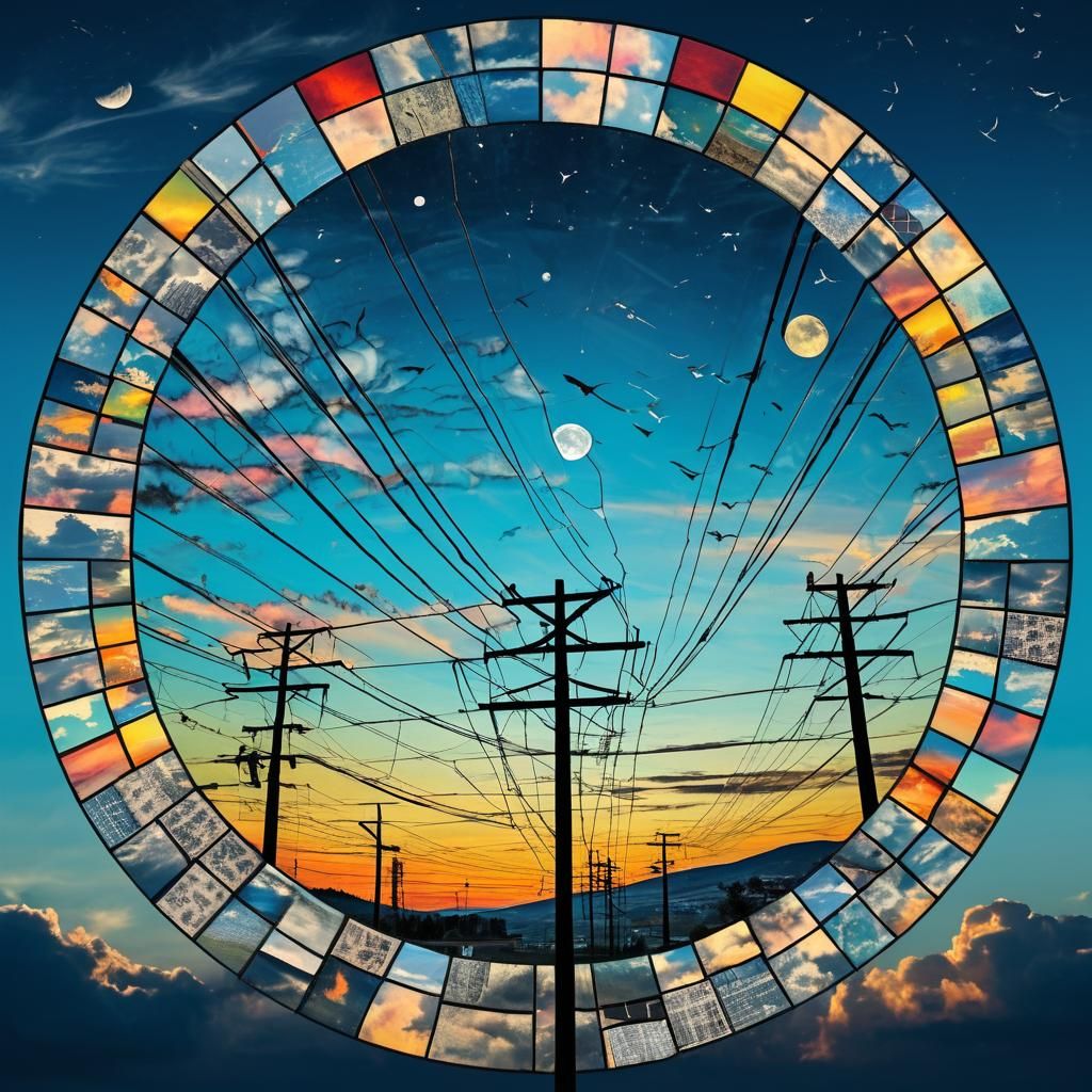 Fractured Sky Digital Collage with Stained-Glass Effect