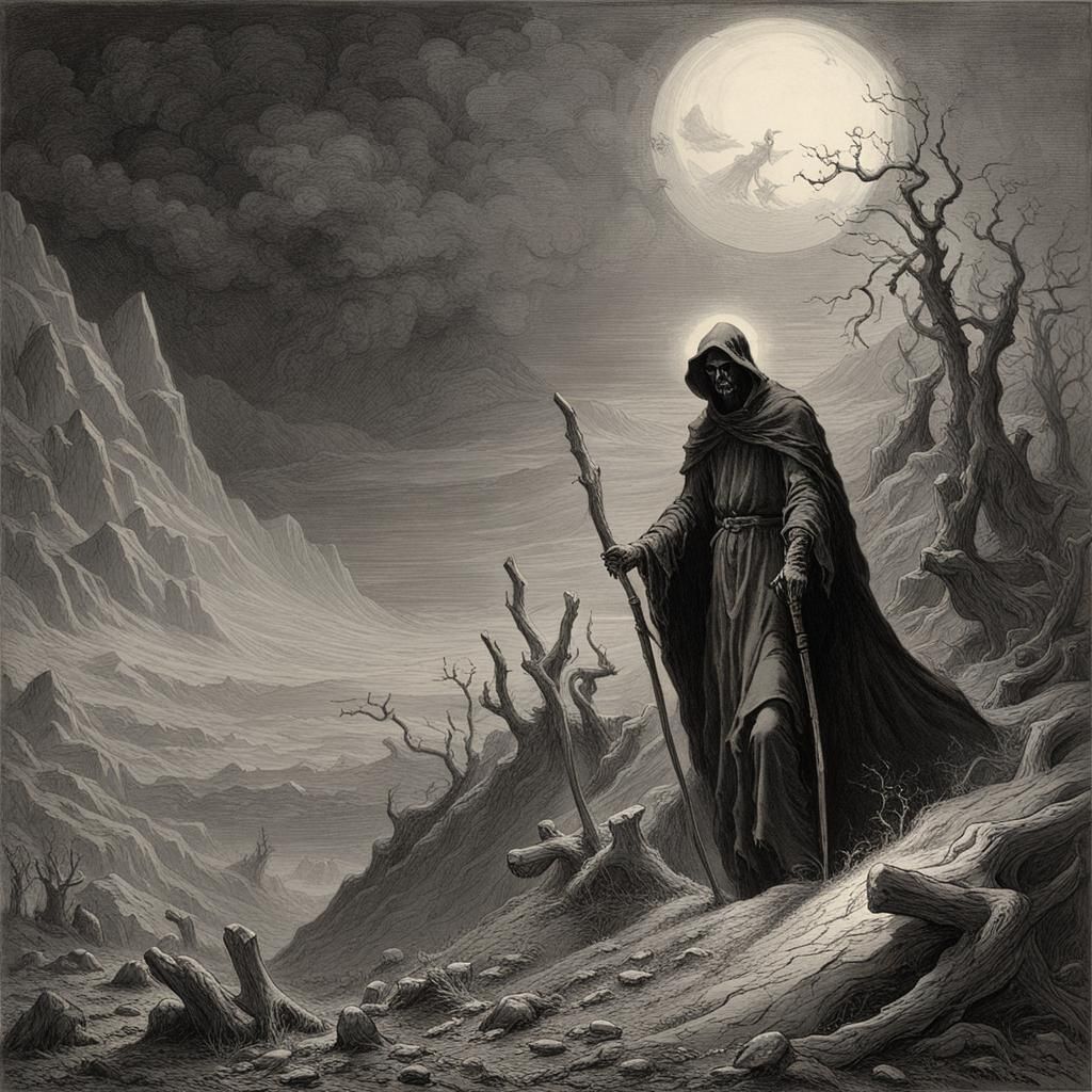 The Reaper Guides a Soul in Horror Style