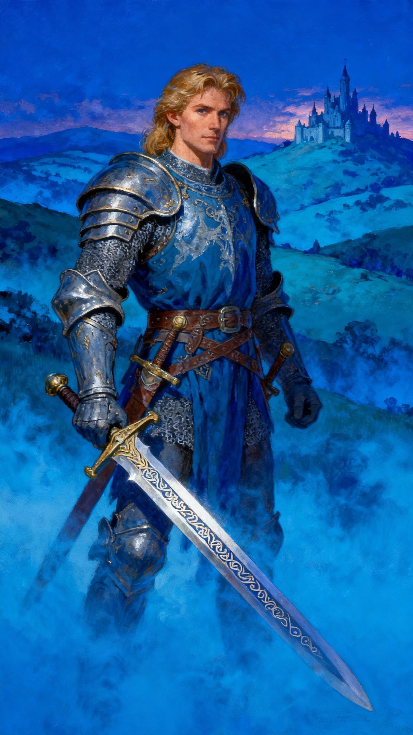 Epic Blue Fantasy Landscape in Gurney and Elmore Style