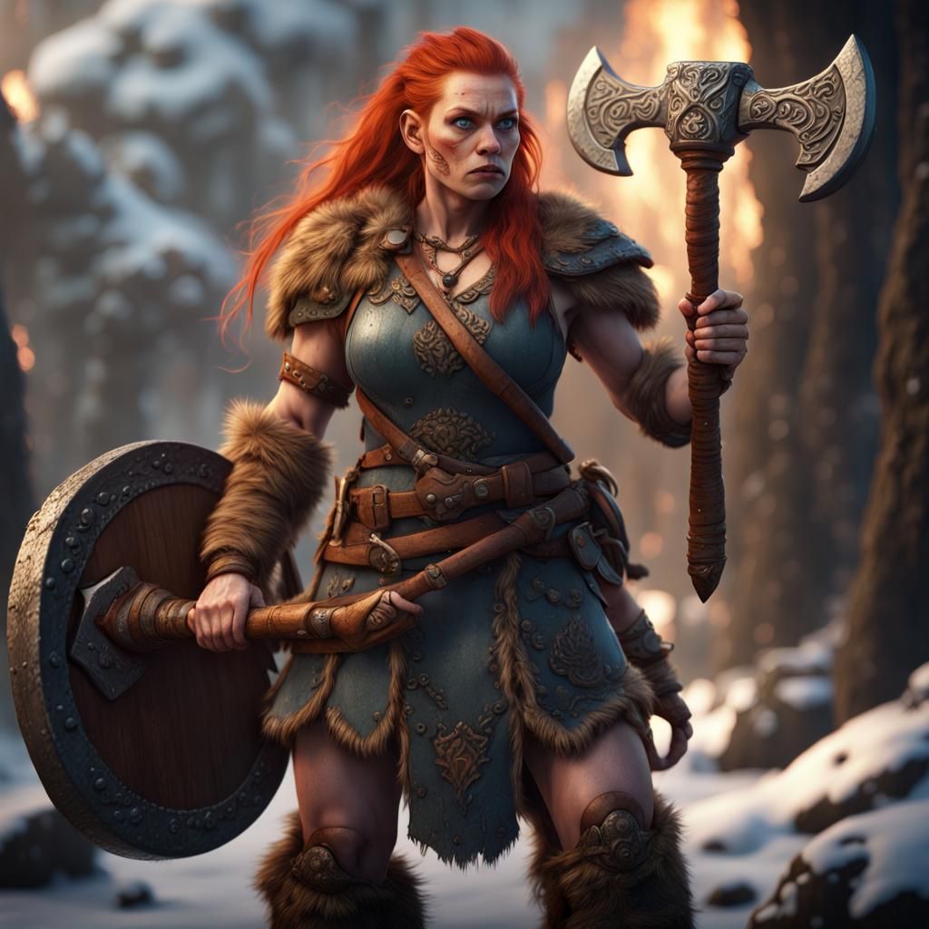 Detailed Dwarf Barbarian with Axe, Fantasy Art