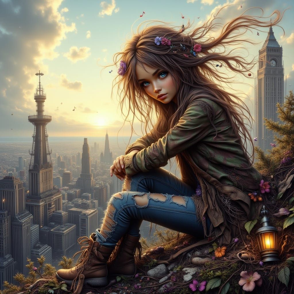 Ethereal Bohemian Goddess Amidst City Ruins