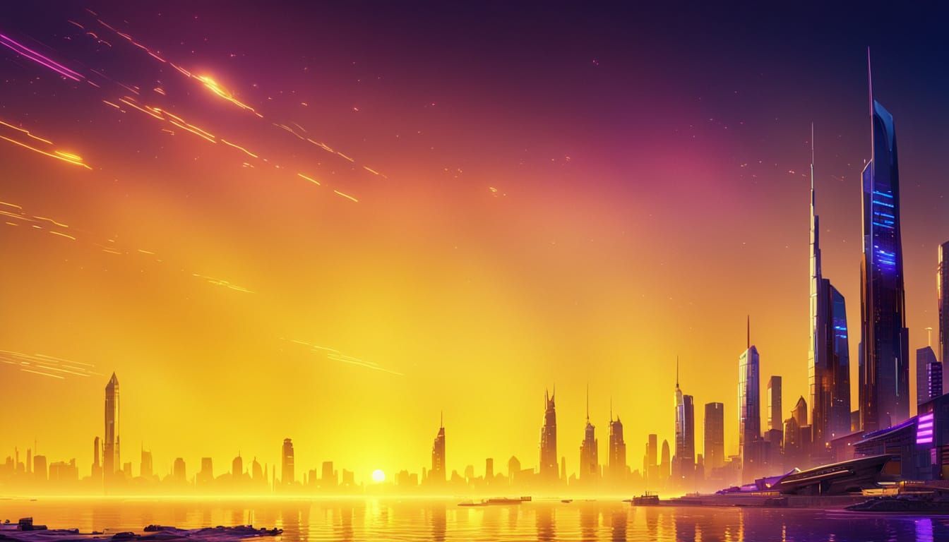 Futuristic Cityscape with Neon Lights in Digital Art