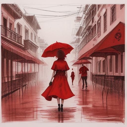 Minimalist Red Ink Carnival Sketch in Downpour