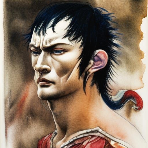 Hyperdetailed Portrait Blending Anime and Watercolor Styles