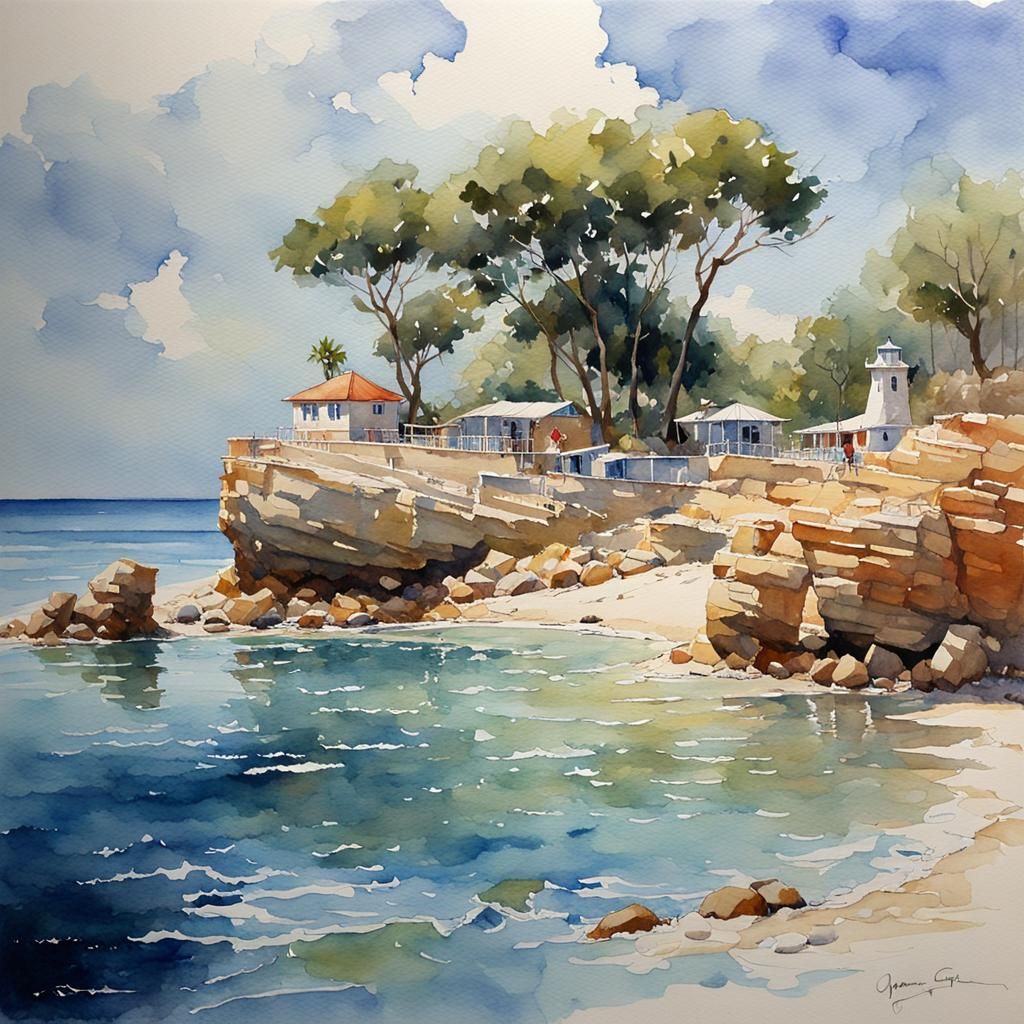 Vibrant Watercolor Scene in Oil Painting Style