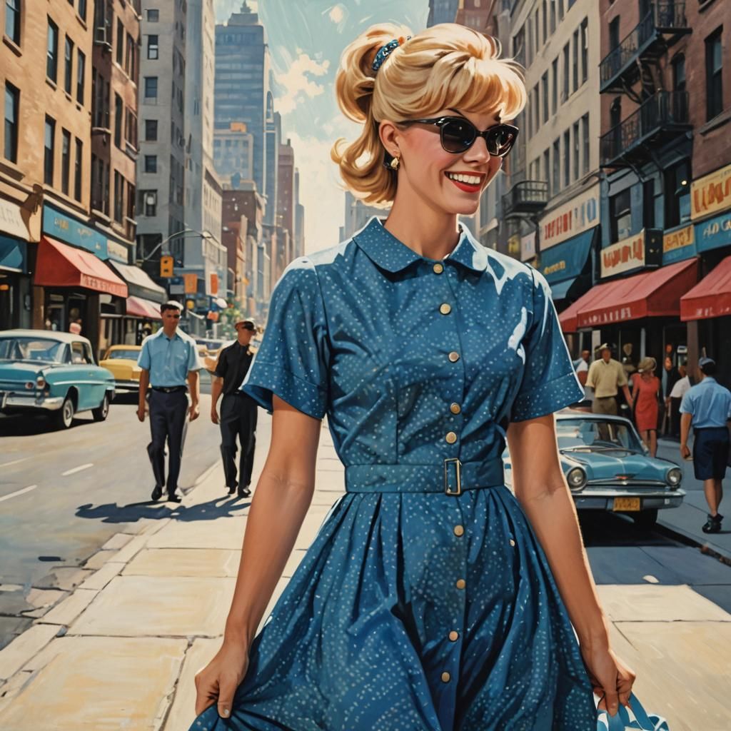 Vintage Pop Art Woman in City Sundress