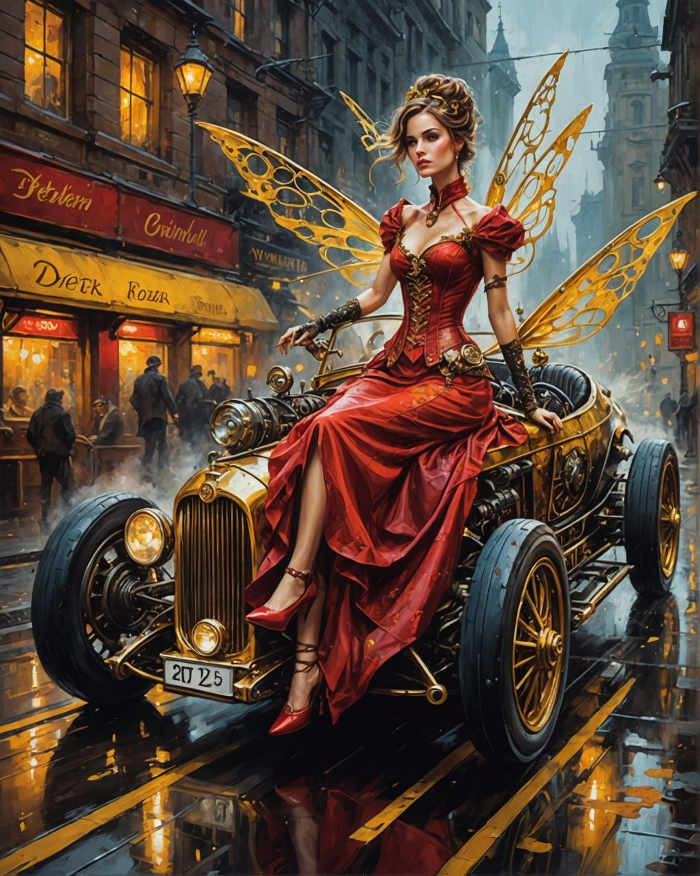 Steampunk Fairy Races Through Glowing City