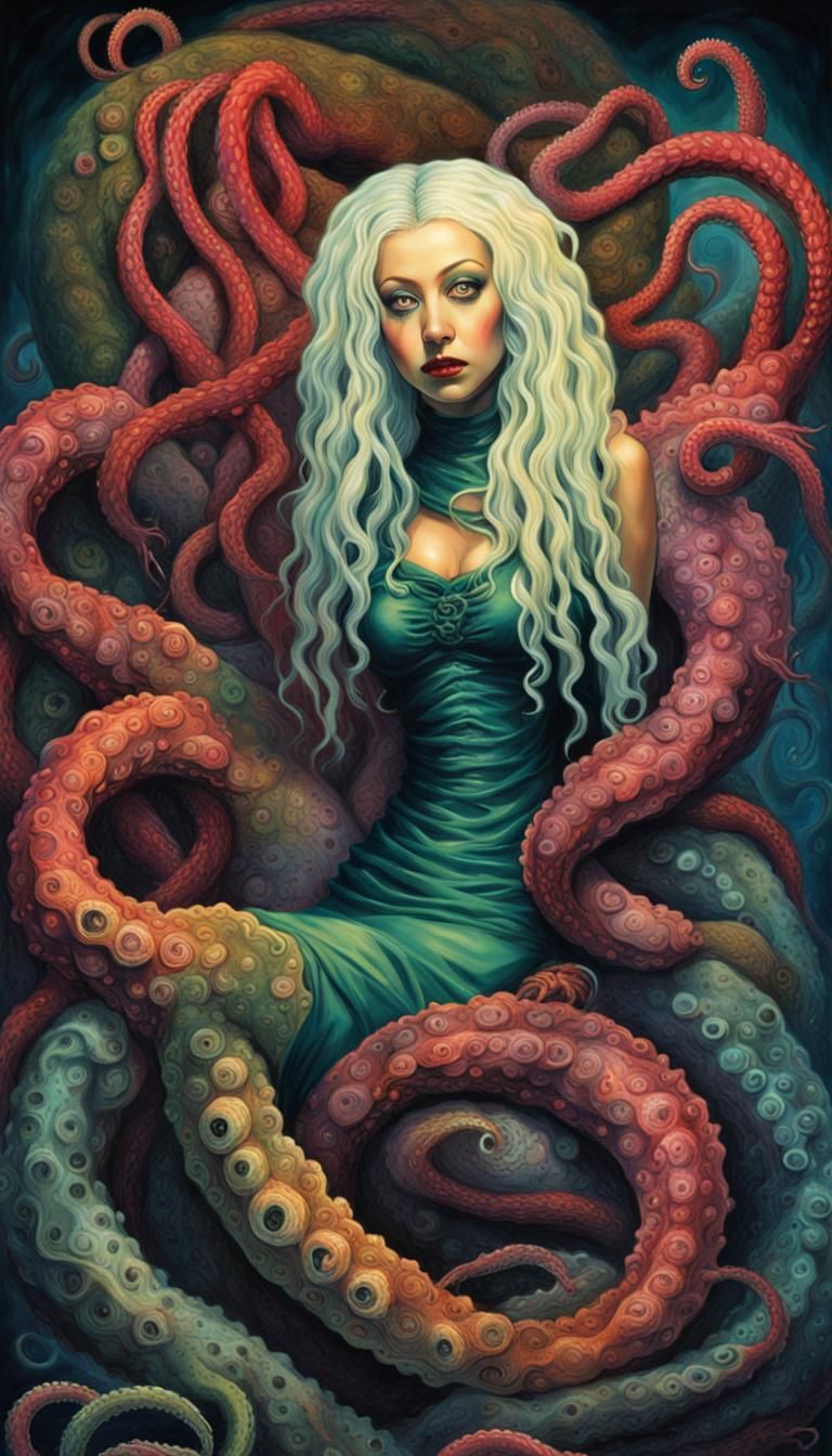 Lovecraftian Horror Portrait in Art Nouveau Style