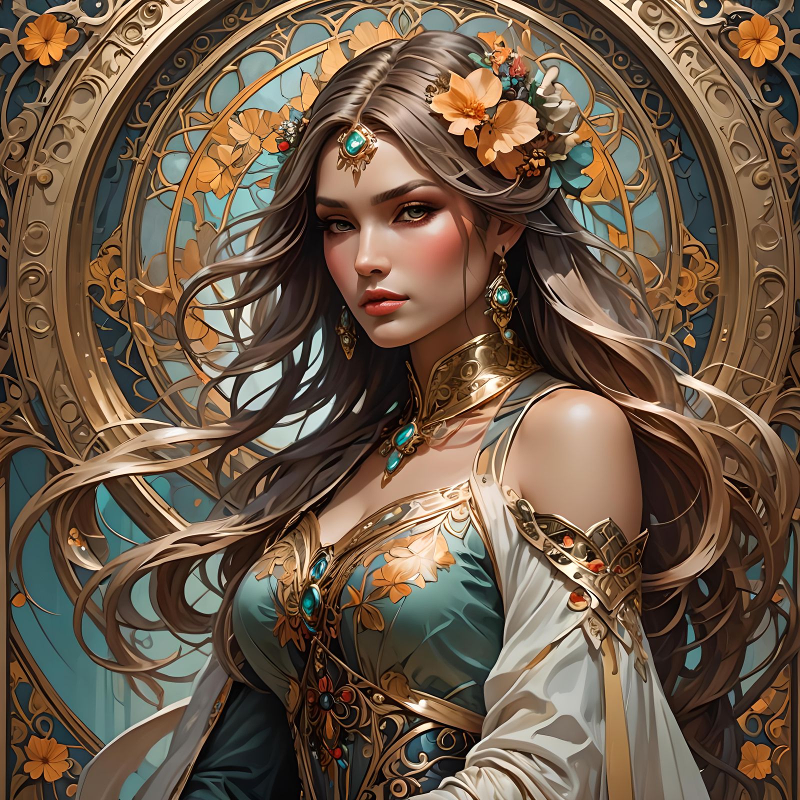 Art Deco Portrait of a Voluptuous Blonde Woman