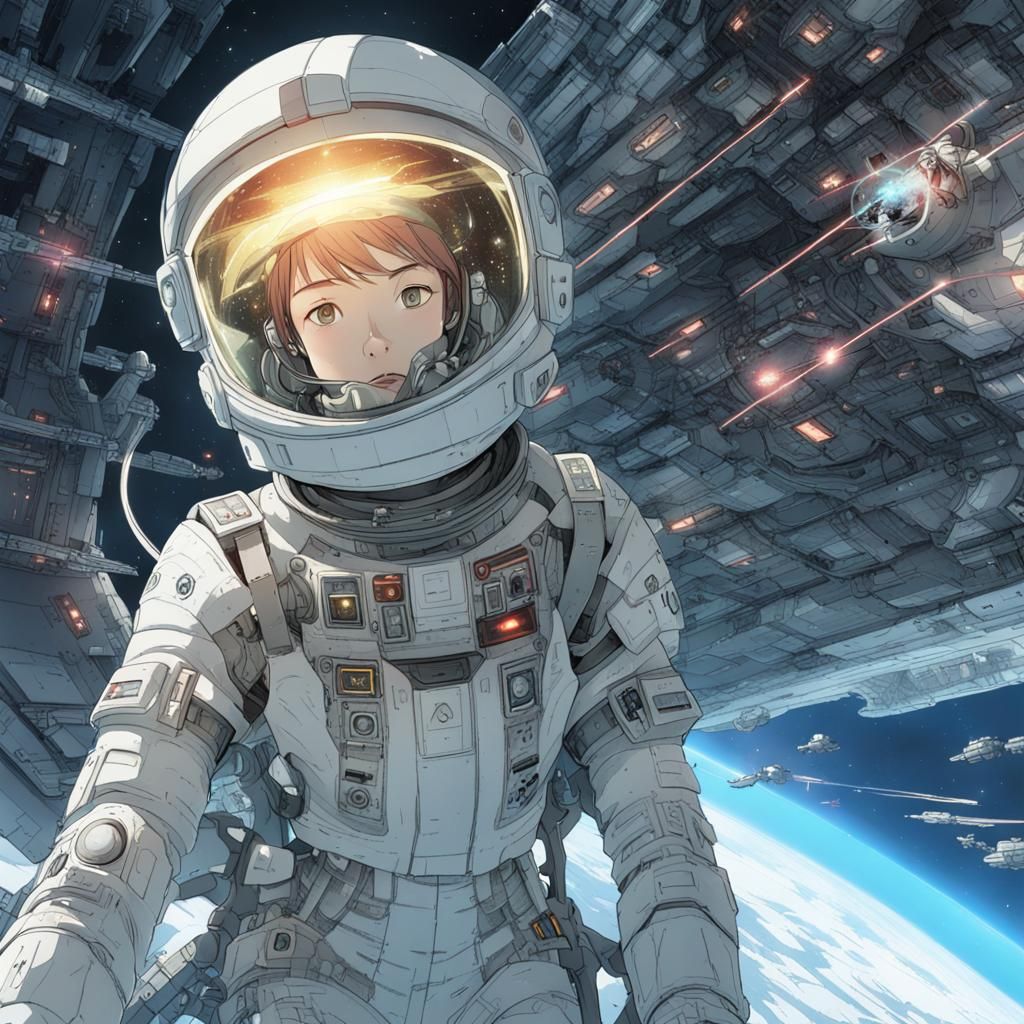 Girl in Spacesuit in Gigantic Sci-Fi Spaceship