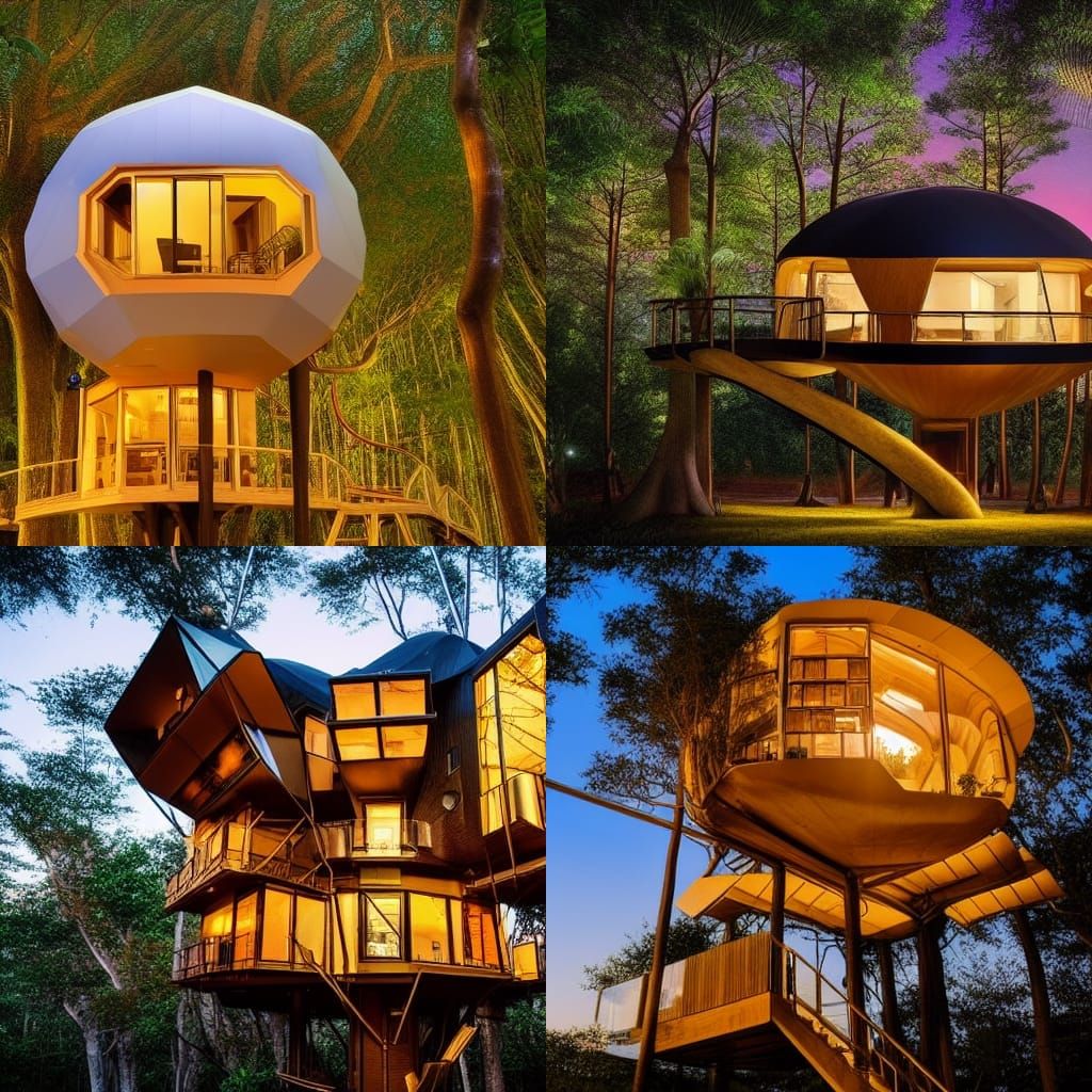 Futuristic Treehouse Architecture in Africa at Night