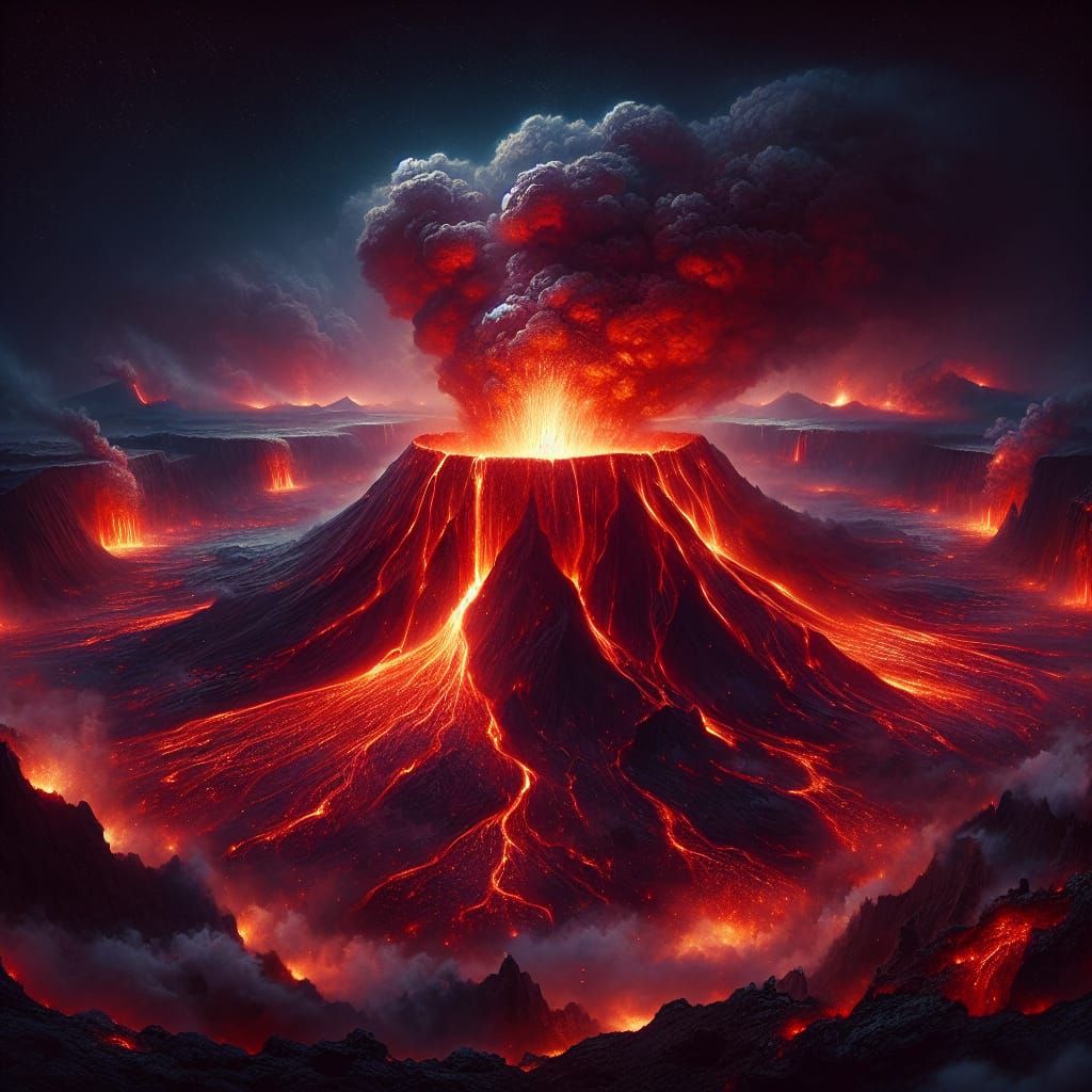 Fiery Lava Erupts from Imposing Volcano
