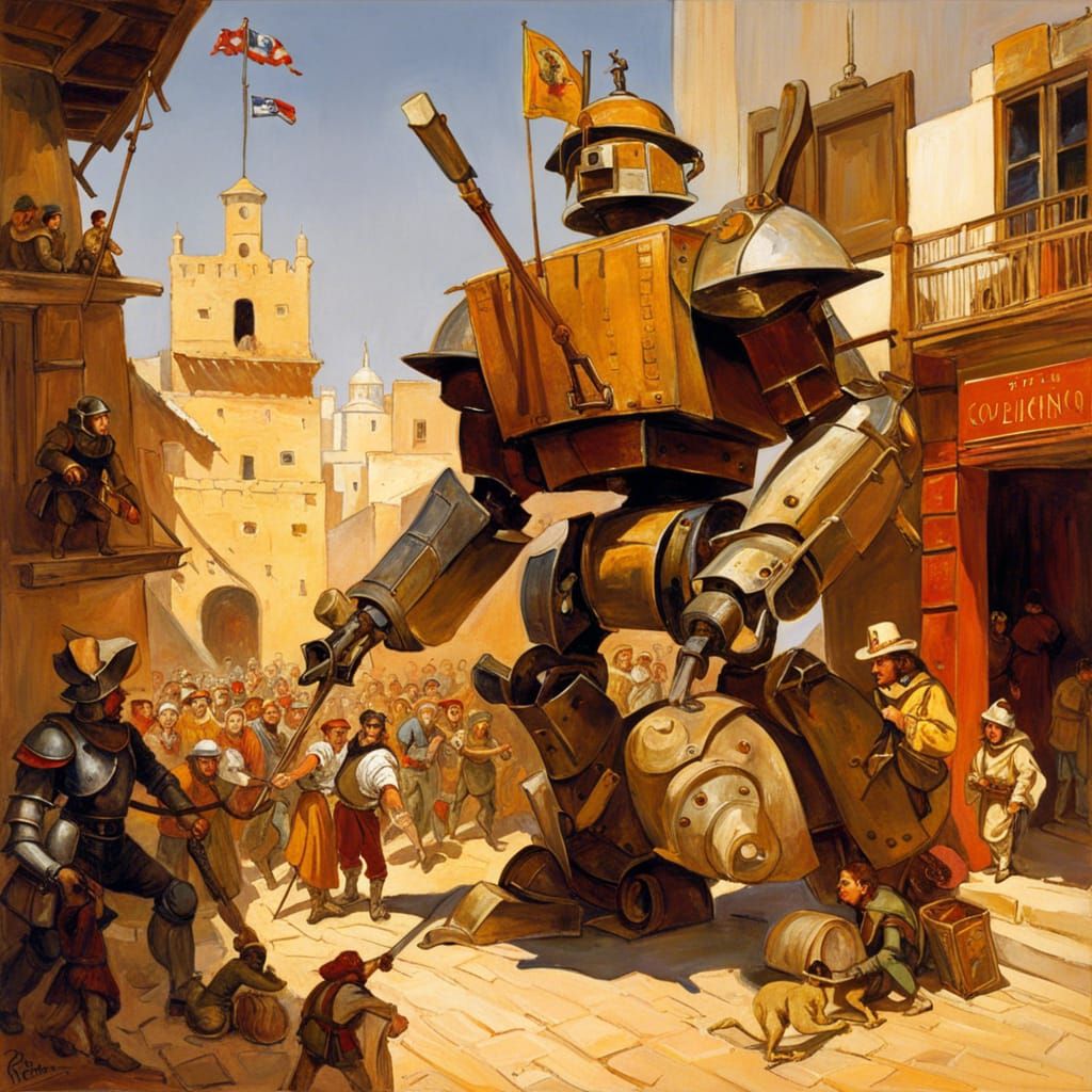 Don Quixote Fights Transformer Robots in La Mancha