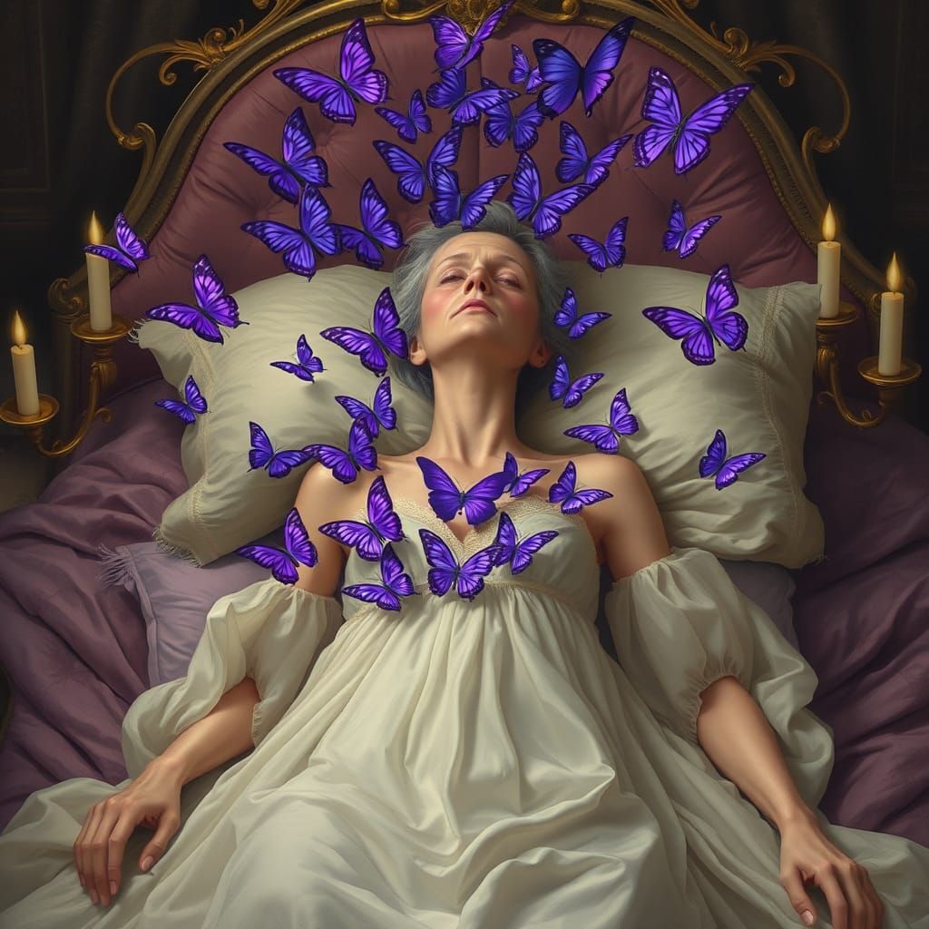 Woman's Spirit Liberated as Butterflies, Dreamlike Art