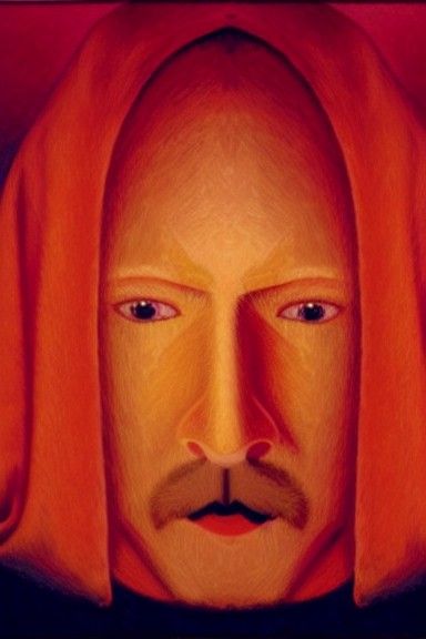 Mysterious Hooded Man Portrait in Pointillist Gothic Style