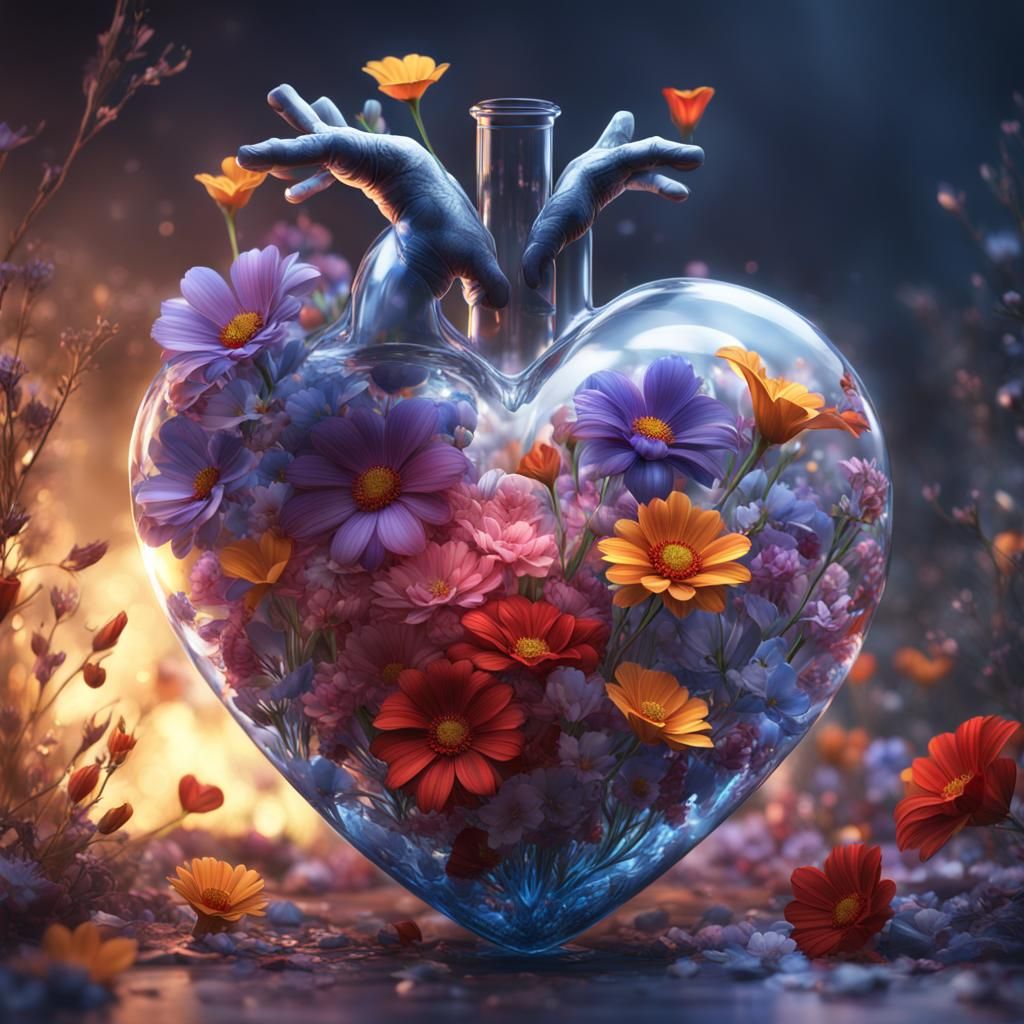 Glass Heart with Flowers: Fantasy Concept Art