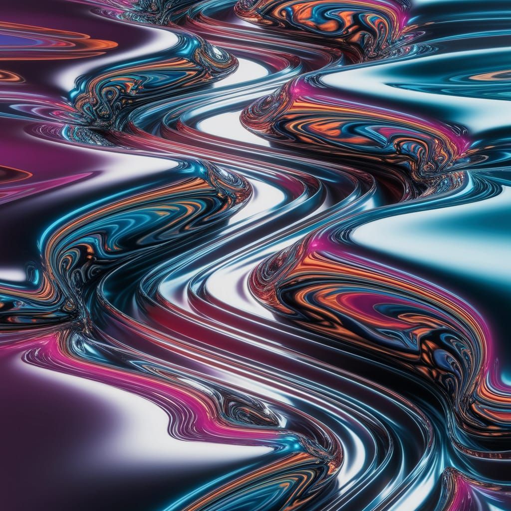 Shimmering Liquid Metal River in Polished Chrome