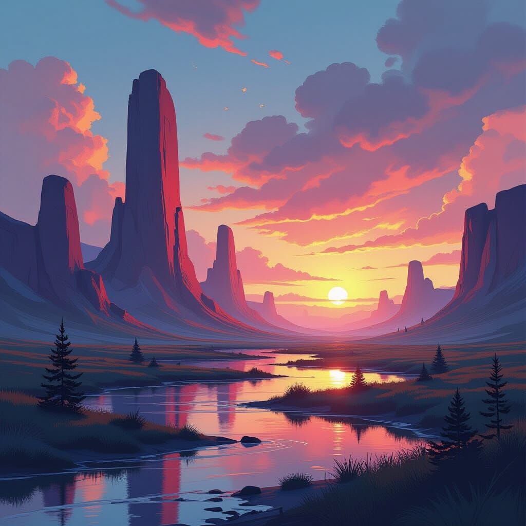 Surreal Landscape with Abstract Structures in Dreamlike Styl...