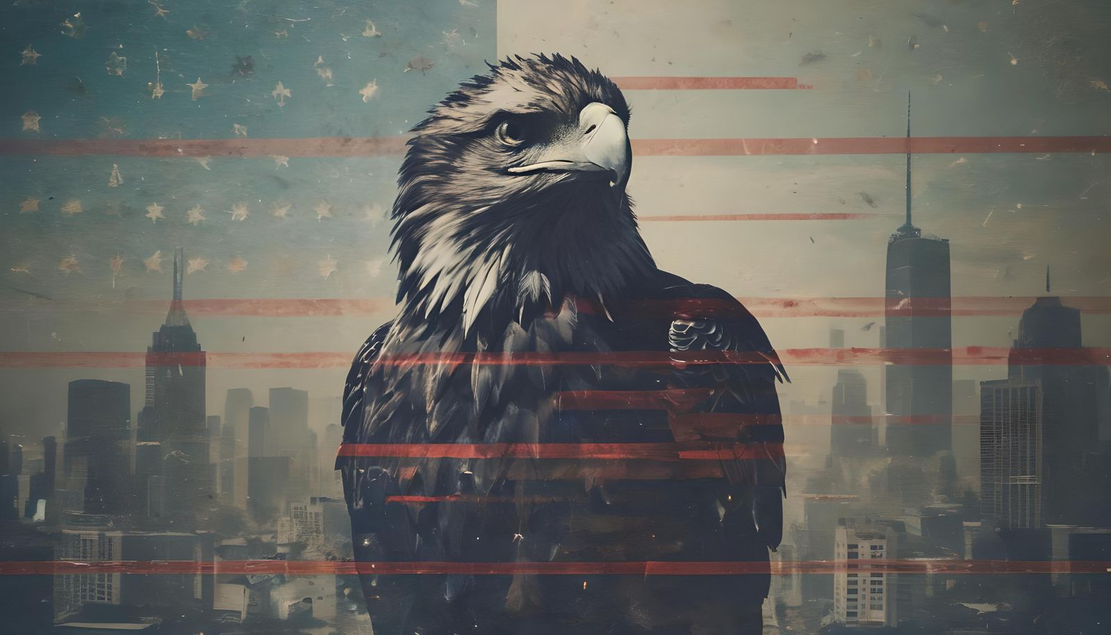 Glitchcore Eagle Silhouette with American Elements