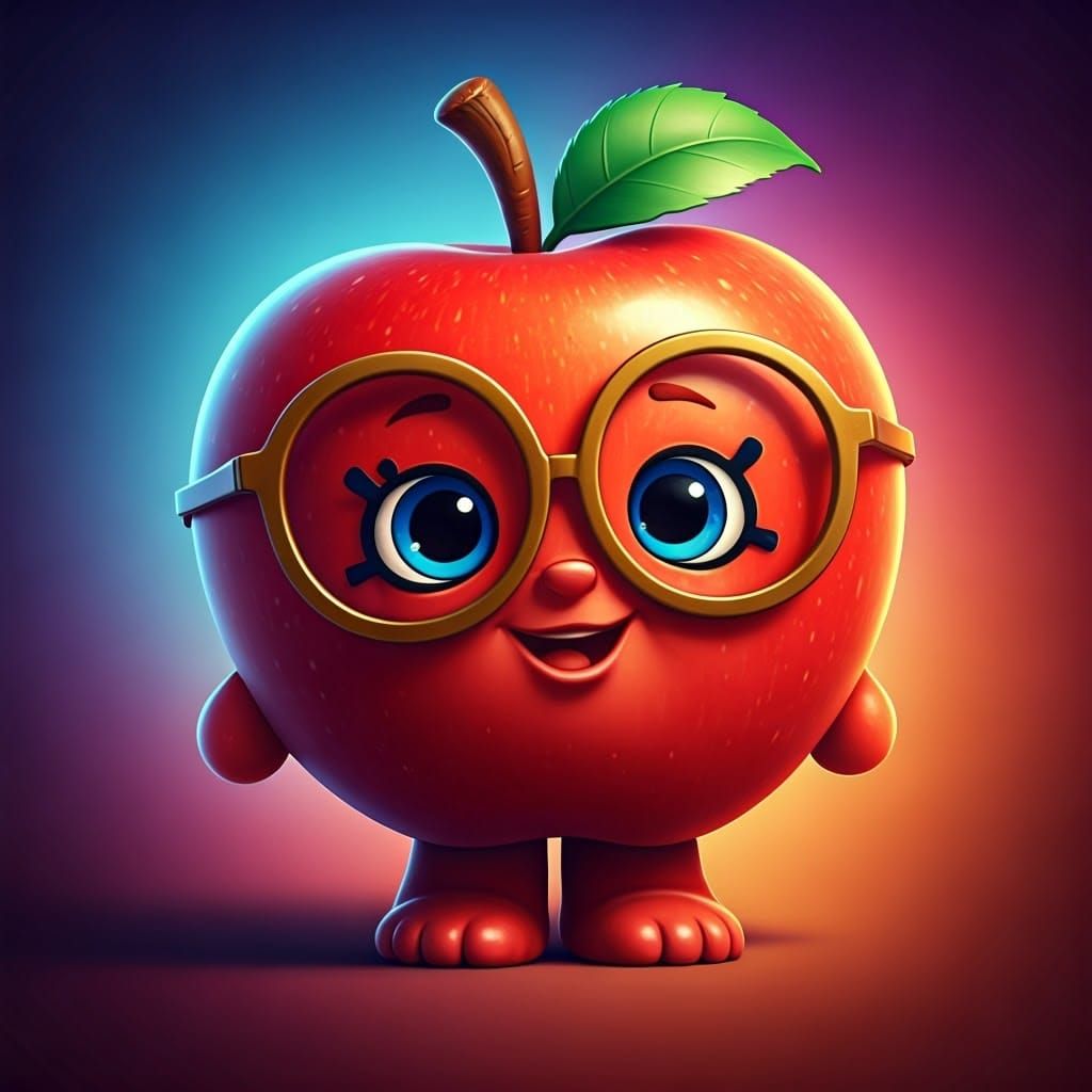 Whimsical Shopkin Toy Red Apple Character with Bright Blue E...