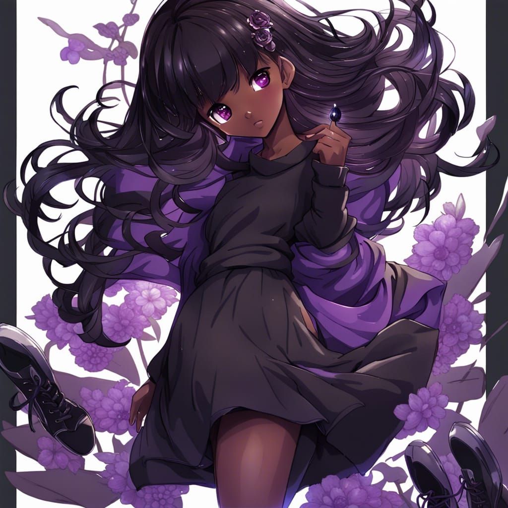 Anime Girl in Purple Dress and Black Sweater