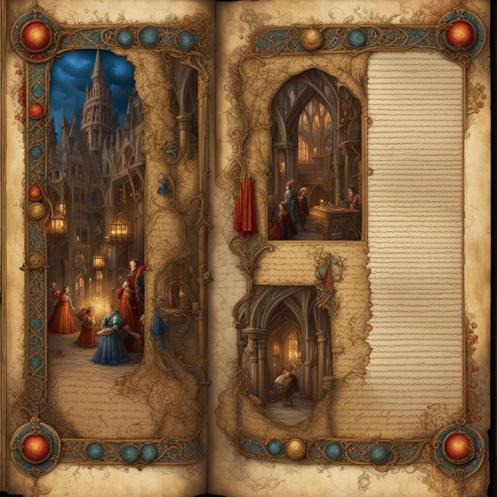 Illuminated Medieval Parchment with King, Digital Painting