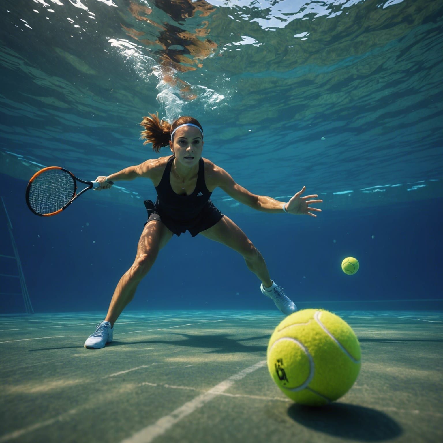 Underwater Tennis Match in 8K Resolution