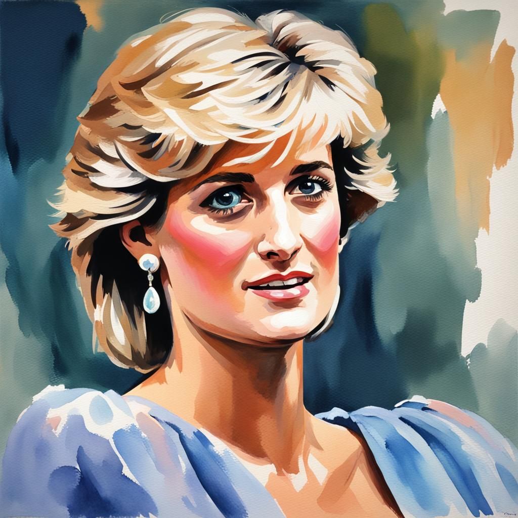 Princess Diana as Hairdresser in Gouache Style