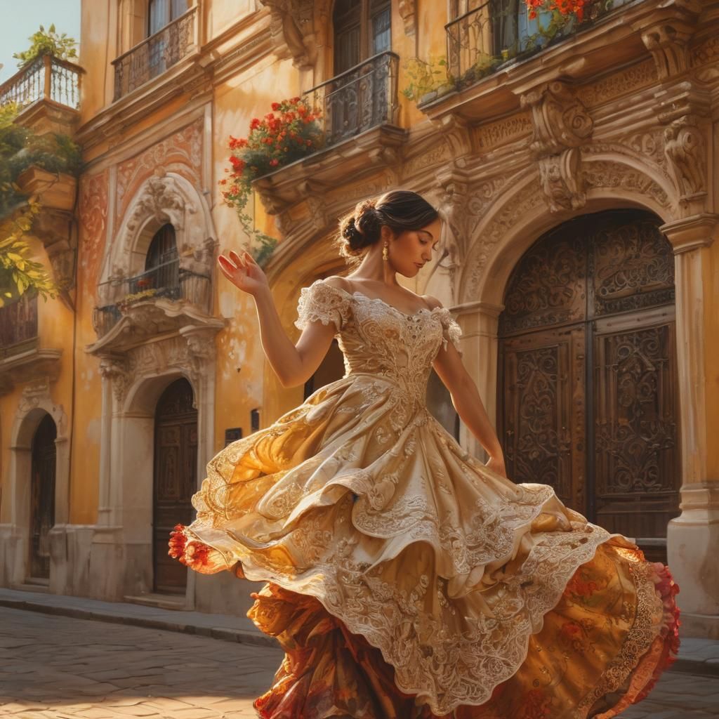 Flamenco Dancer in Valencia: Oil on Canvas