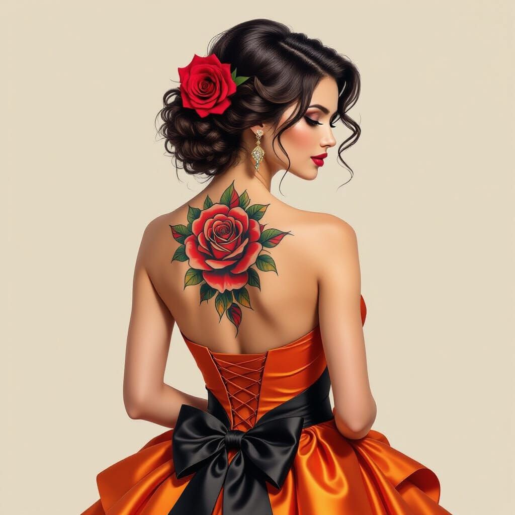 Fantasy Woman with Rose Tattoo