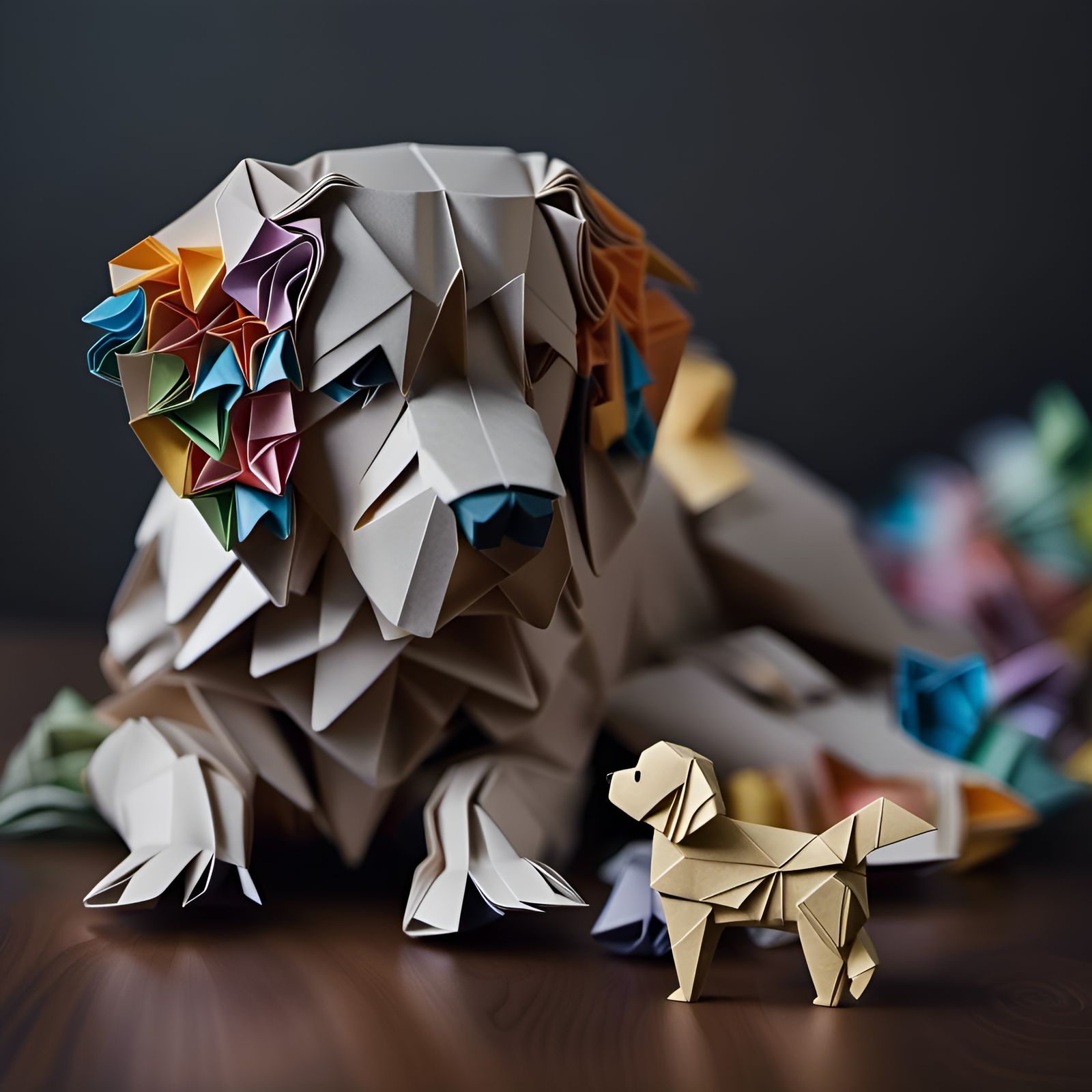 Origami Portrait of a Golden Retriever