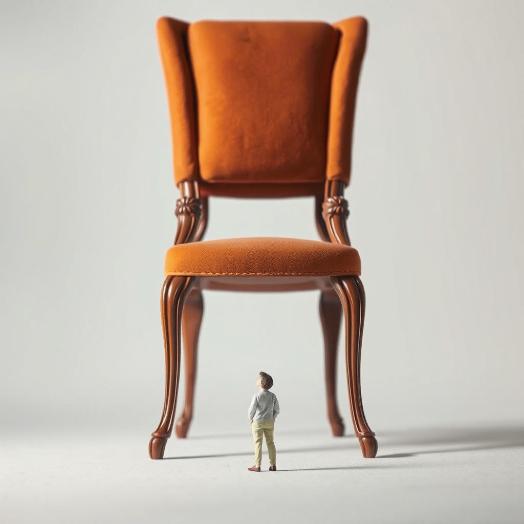 Surreal Scale: Tiny Person and Enormous Chair