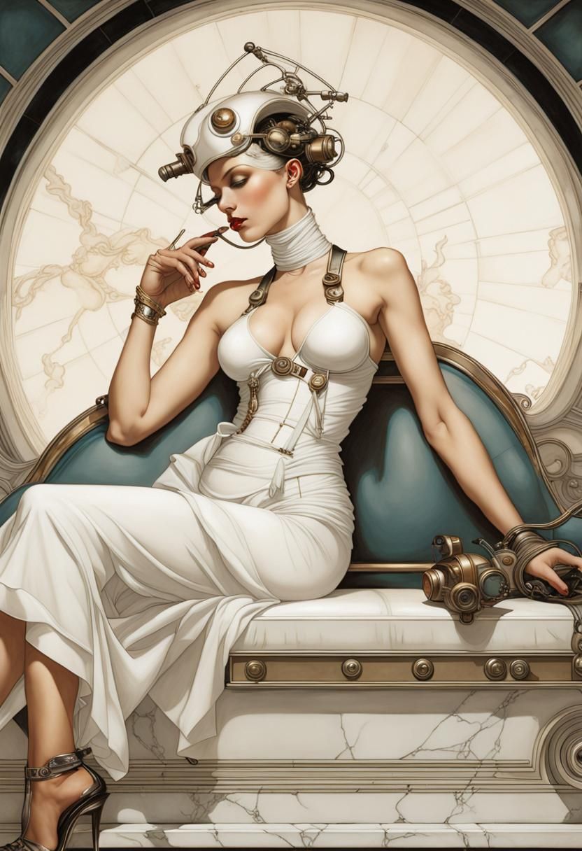 Steampunk Woman on Marble Lounge, Parkes Style